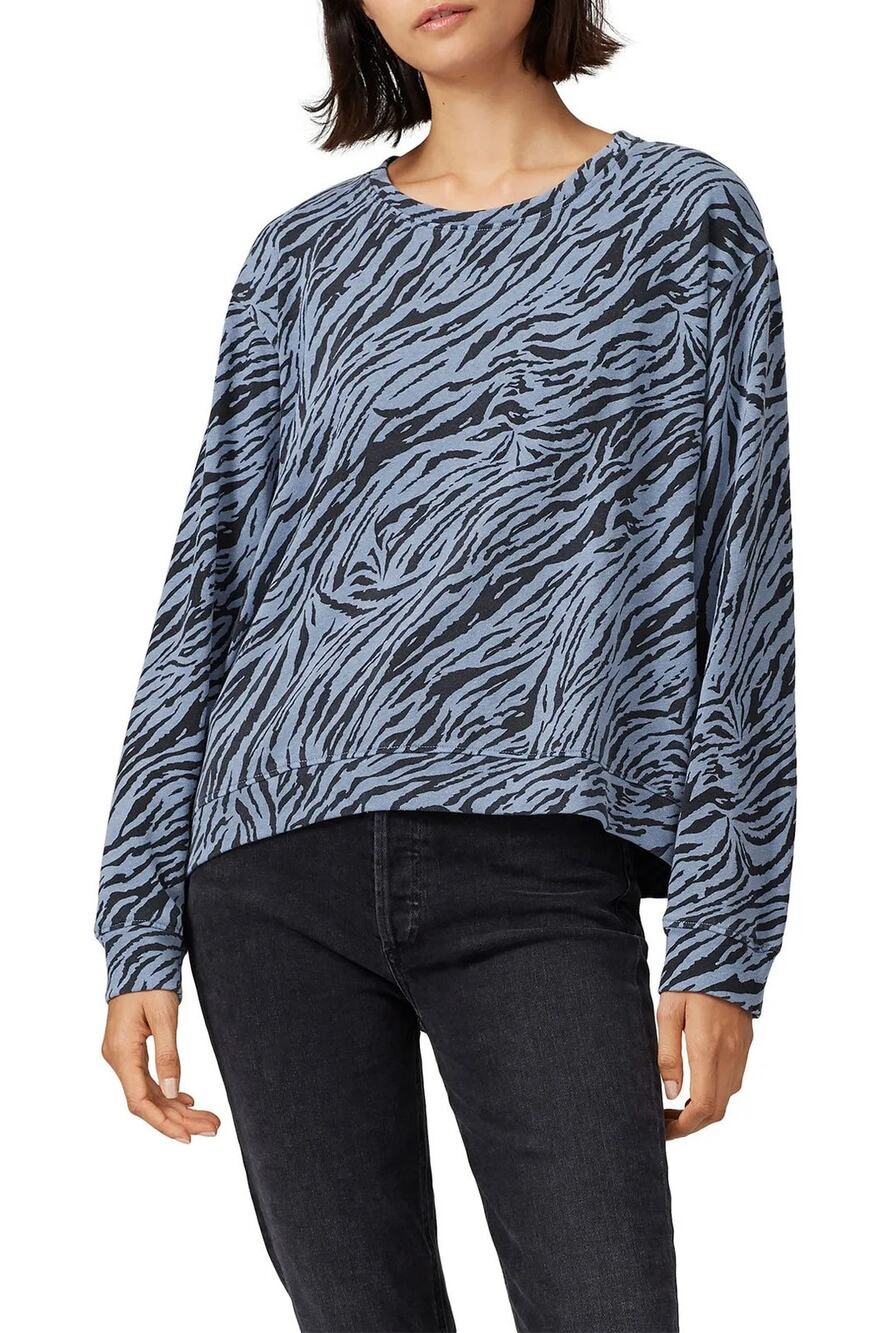 Sundry by Anthropologie Blue and Black Zebra Animal Printed Slouchy Crewneck 4